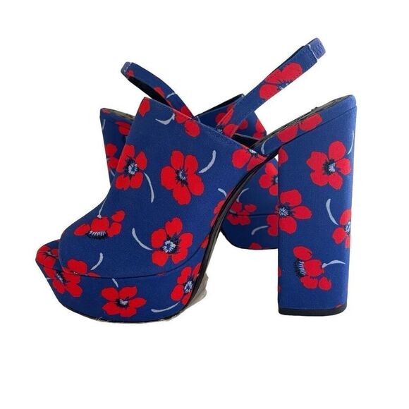 Alice + Olivia Logan Floral Platform Sandals Blue Red size EU 40 US 9 - Picture 3 of 12
